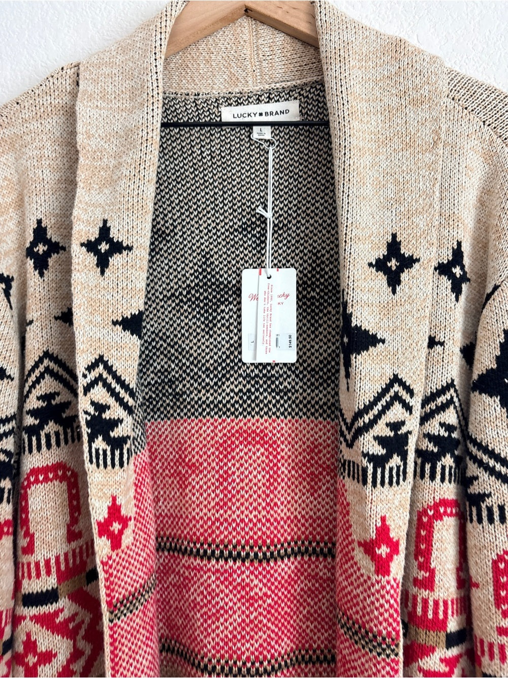 NWT Lucky Brand Open-Front Aztec Cardigan Sweater (L)