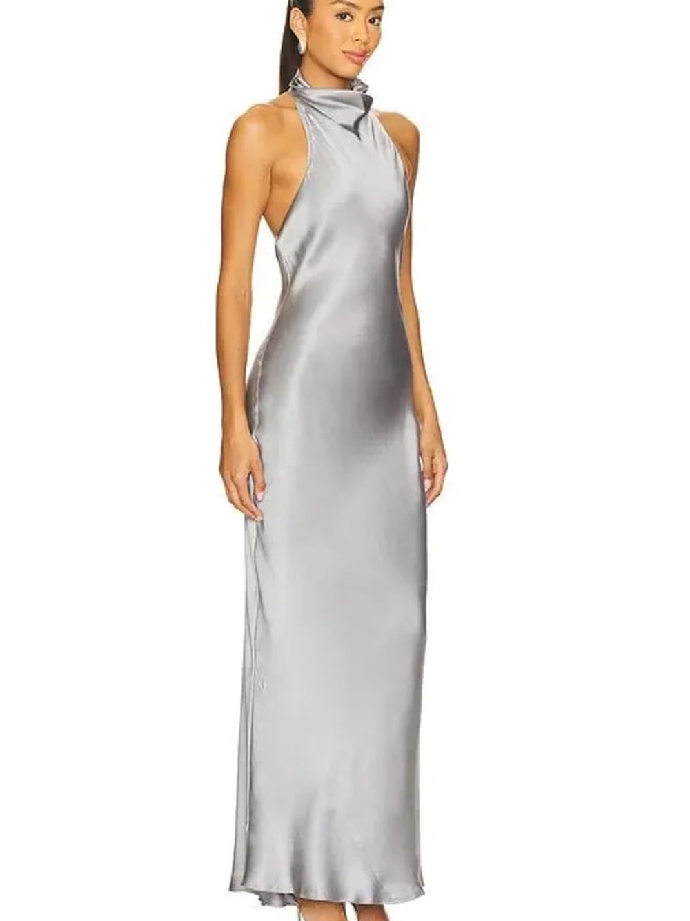 NWT Anine Bing Eliana Silk Halterneck Dress in Pastel Blue (L)