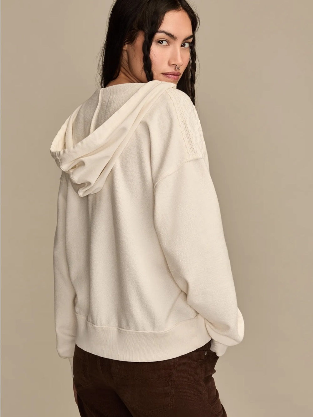 NWT Lucky Brand Crochet Trim Baja Hoodie