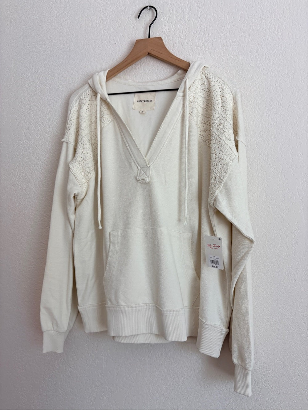 NWT Lucky Brand Crochet Trim Baja Hoodie