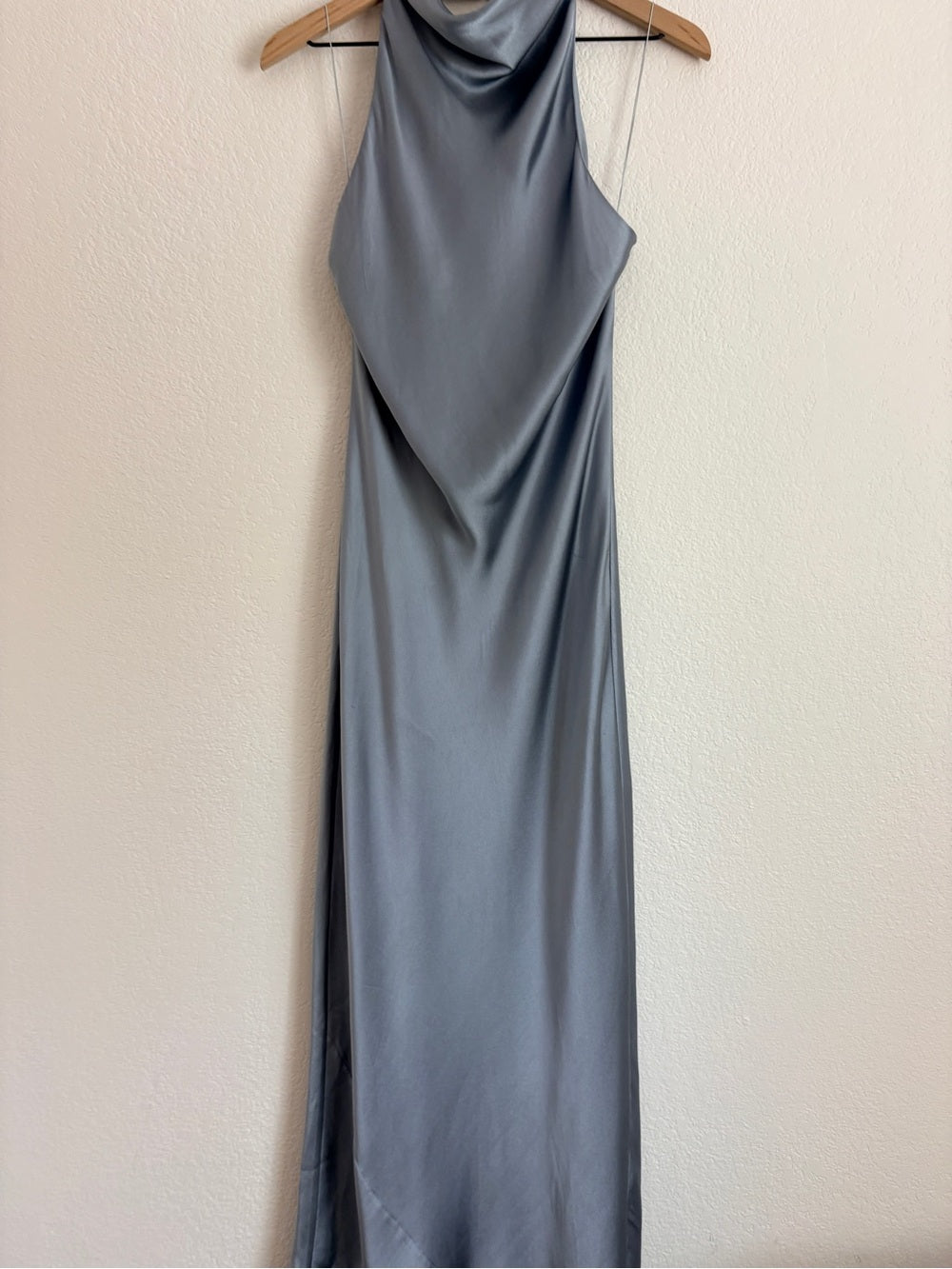 NWT Anine Bing Eliana Silk Halterneck Dress in Pastel Blue (L)