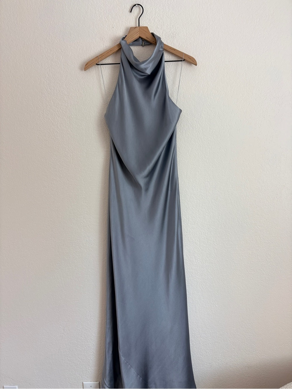 NWT Anine Bing Eliana Silk Halterneck Dress in Pastel Blue (L)