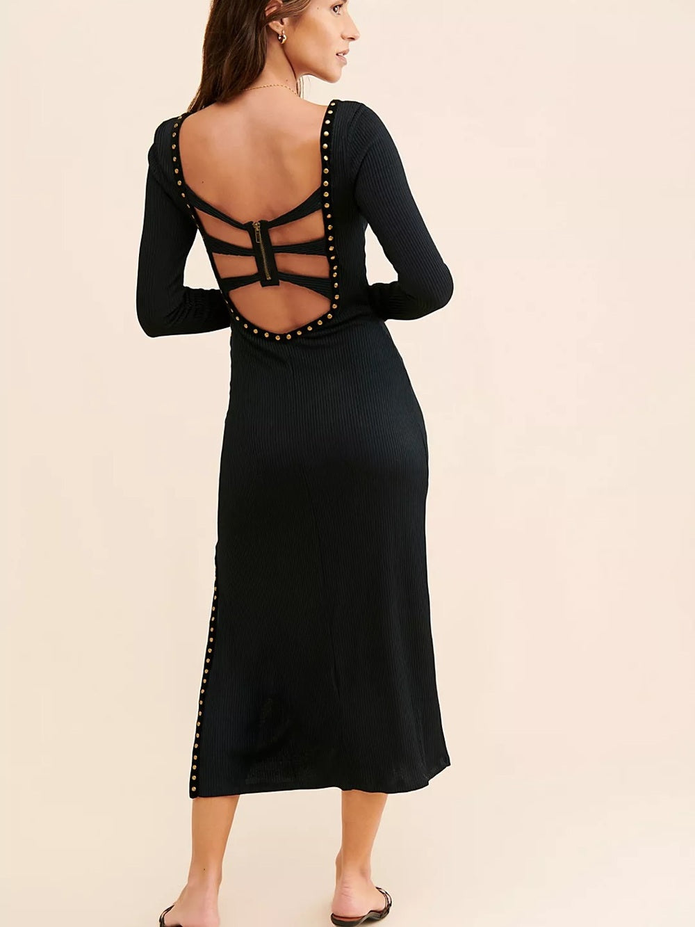 Free People Simone Black Studded Dress (M)
