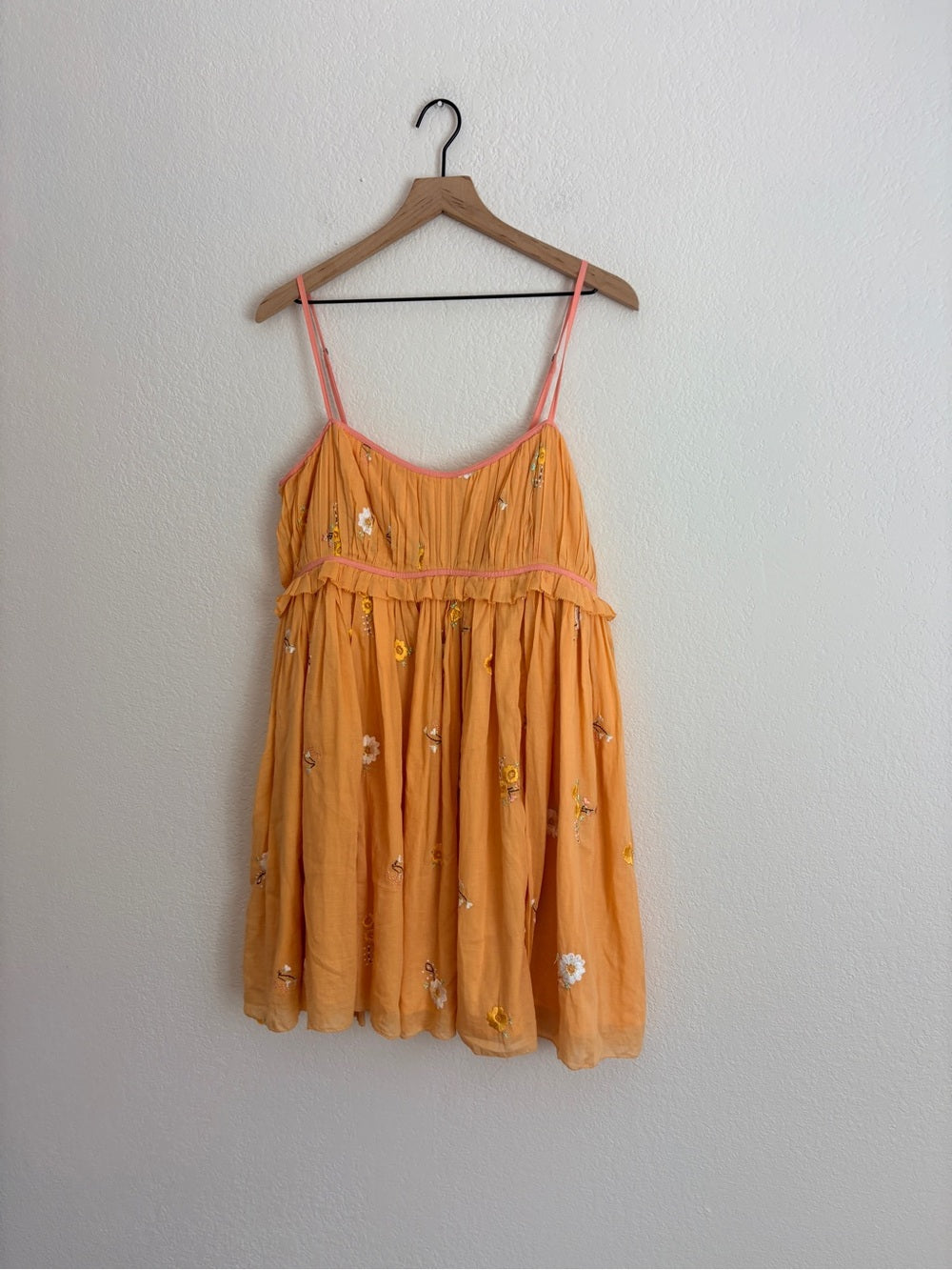 Free People Alana Babydoll Floral Embroidered Orange Mini Sundress (L)