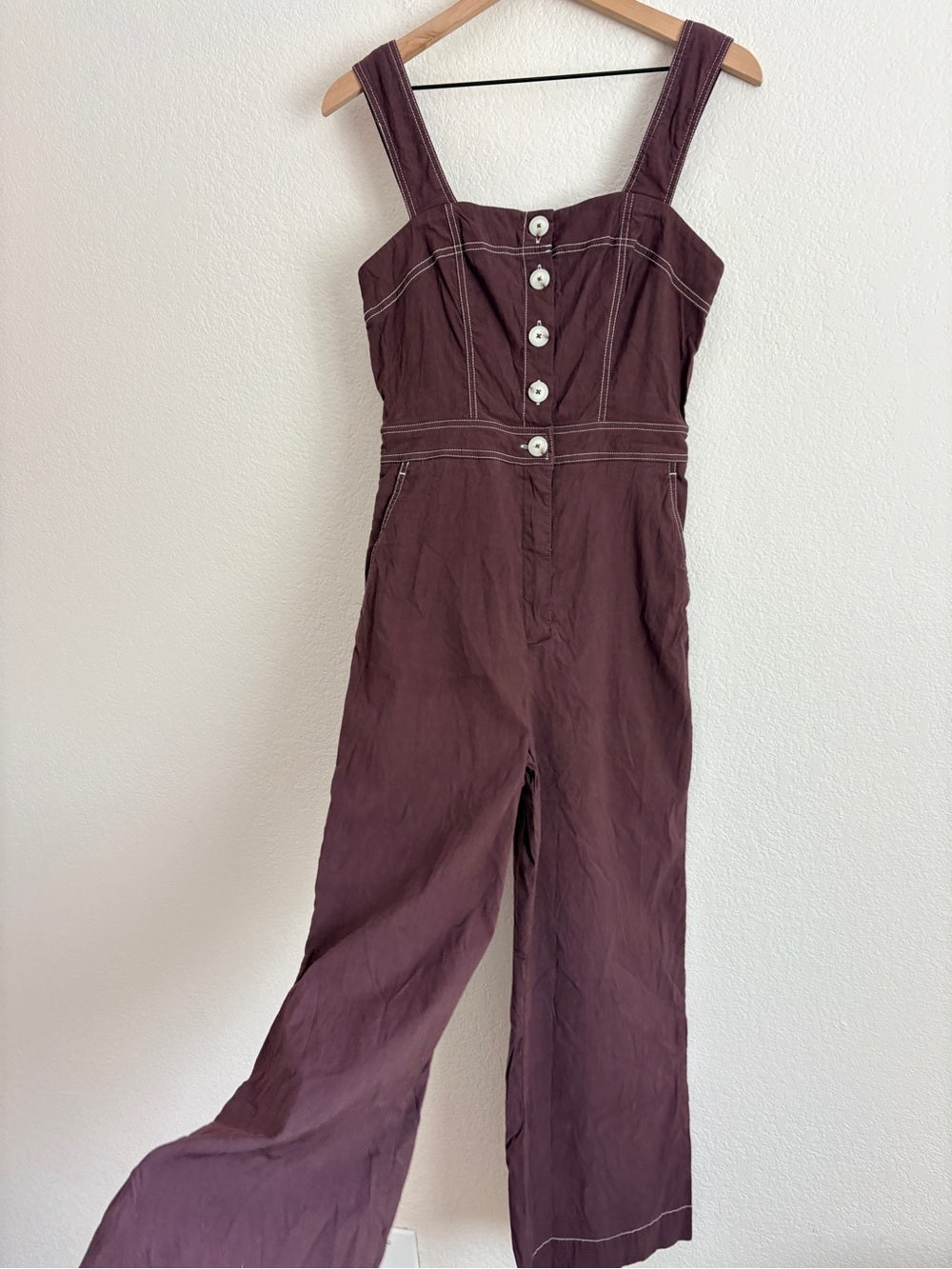 Anthropologie Maeve The Colette The Portside Button-Front Jumpsuit Chocolate (8)