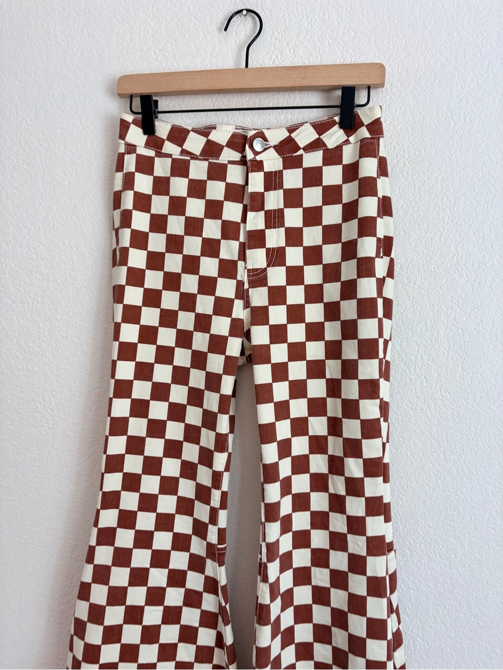 Free People Just Float Checkered Flare Checkerboard Jeans (28)