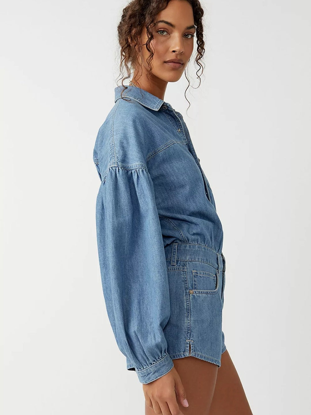 Free People Zodiac Chambray Denim One-Piece Romper (L)